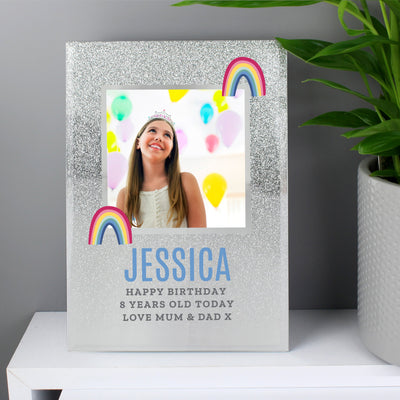 Personalised Rainbow 4x4 Glitter Glass Photo Frame - Shop Personalised Gifts