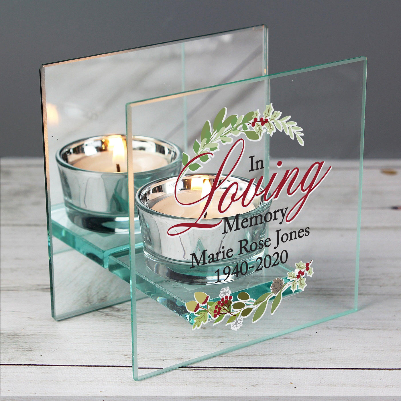 Personalised In Loving Memory Christmas Mirrored Glass Tea Light Candle Holder - Shop Personalised Gifts