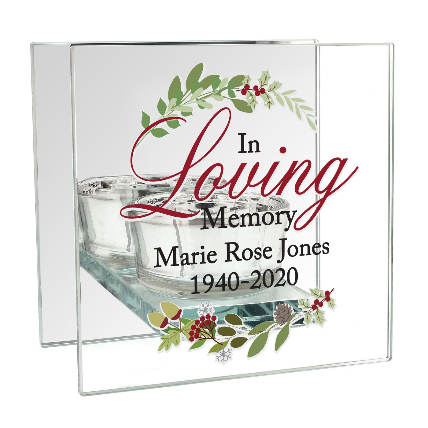 Personalised In Loving Memory Christmas Mirrored Glass Tea Light Candle Holder - Shop Personalised Gifts