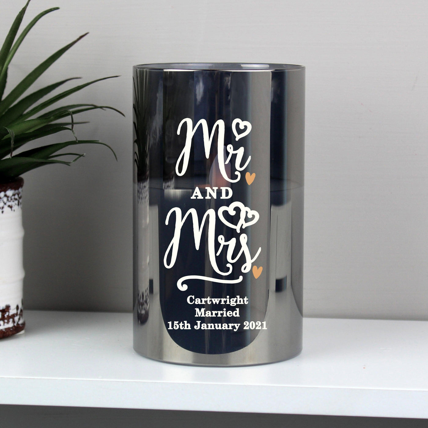 Personalised Mr & Mrs Smoked Glass LED Candle - Shop Personalised Gifts