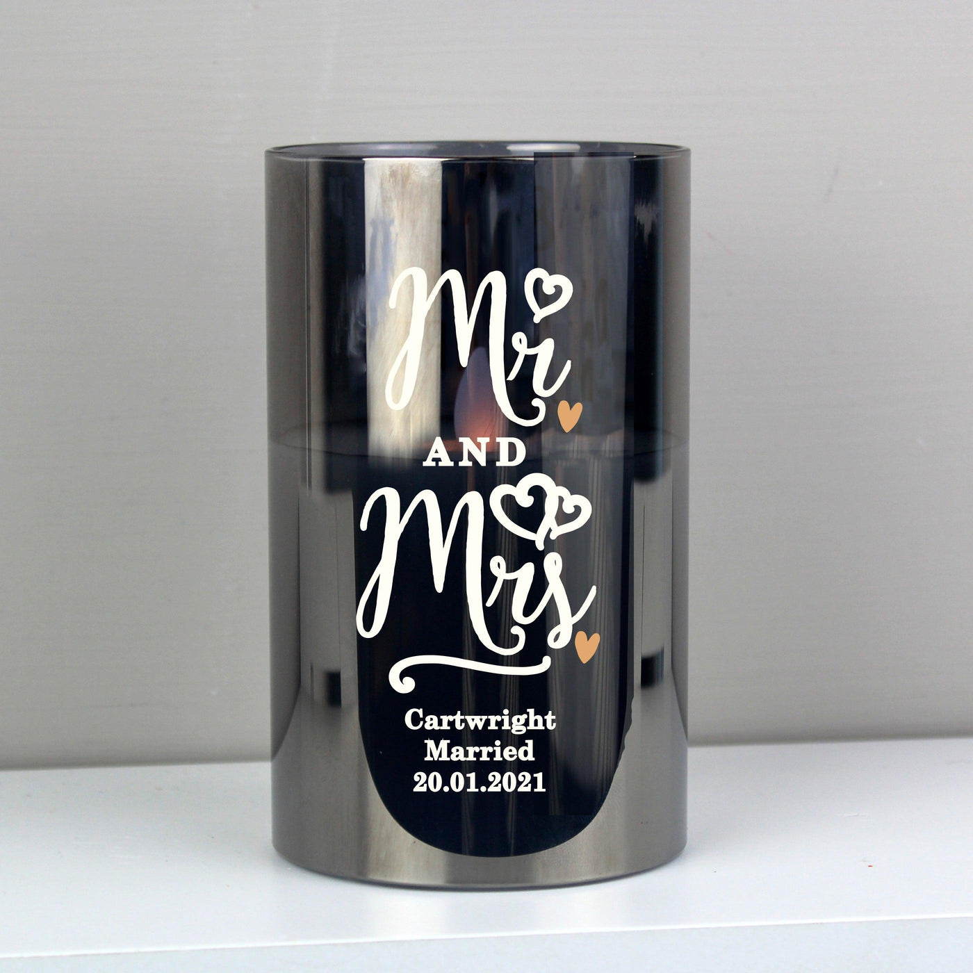 Personalised Mr & Mrs Smoked Glass LED Candle - Shop Personalised Gifts