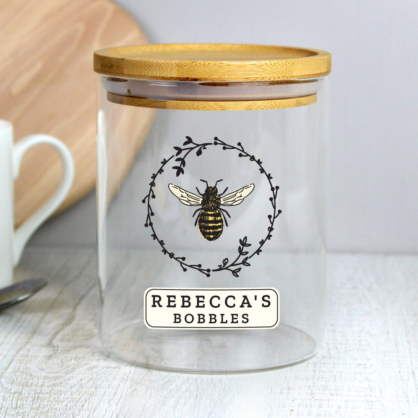 Personalised Bee Glass Jar with Bamboo Lid - Shop Personalised Gifts