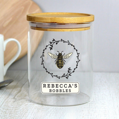 Personalised Bee Glass Jar with Bamboo Lid - Shop Personalised Gifts