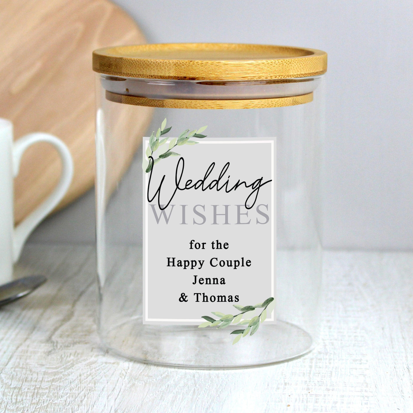 Personalised Botanical Glass Jar with Bamboo Lid - Shop Personalised Gifts