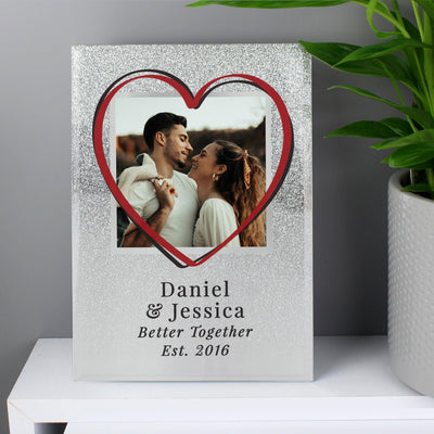 Personalised Heart 4x4 Glitter Glass Photo Frame - Shop Personalised Gifts