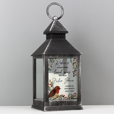 Personalised Robins Appear.. Memorial Black Lantern - Shop Personalised Gifts