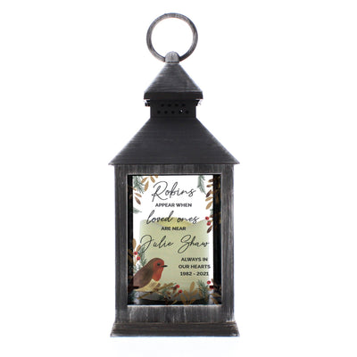 Personalised Robins Appear.. Memorial Black Lantern - Shop Personalised Gifts