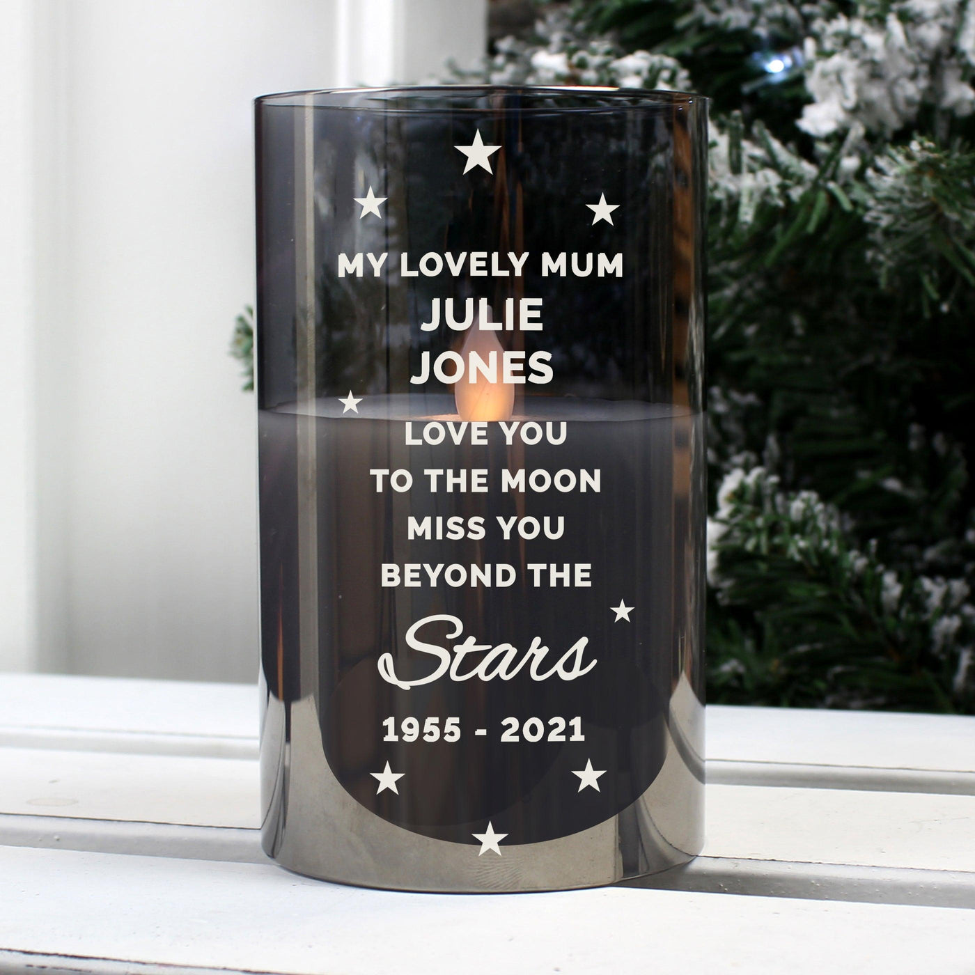 Personalised Miss You Beyond The Stars Smoked Glass LED Candle - Shop Personalised Gifts