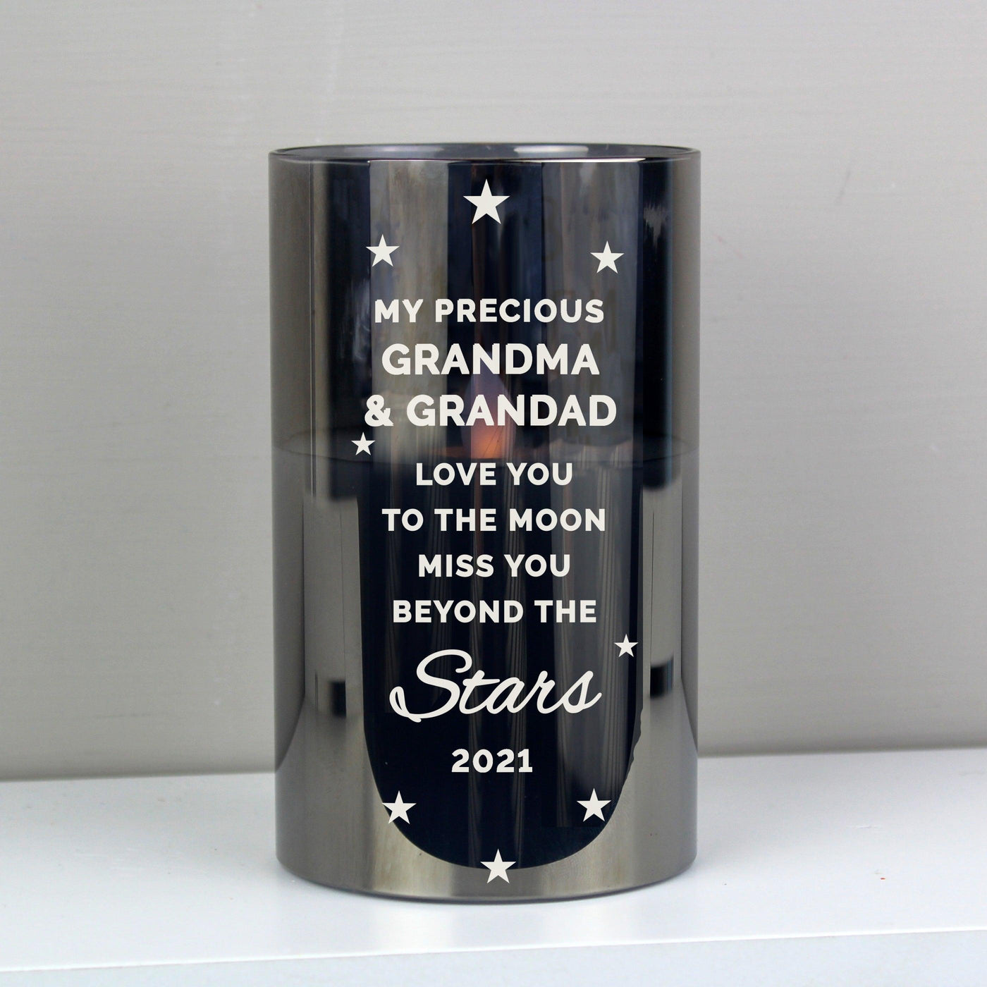 Personalised Miss You Beyond The Stars Smoked Glass LED Candle - Shop Personalised Gifts