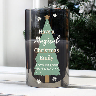 Personalised Christmas Tree Smoked Glass LED Candle - Shop Personalised Gifts