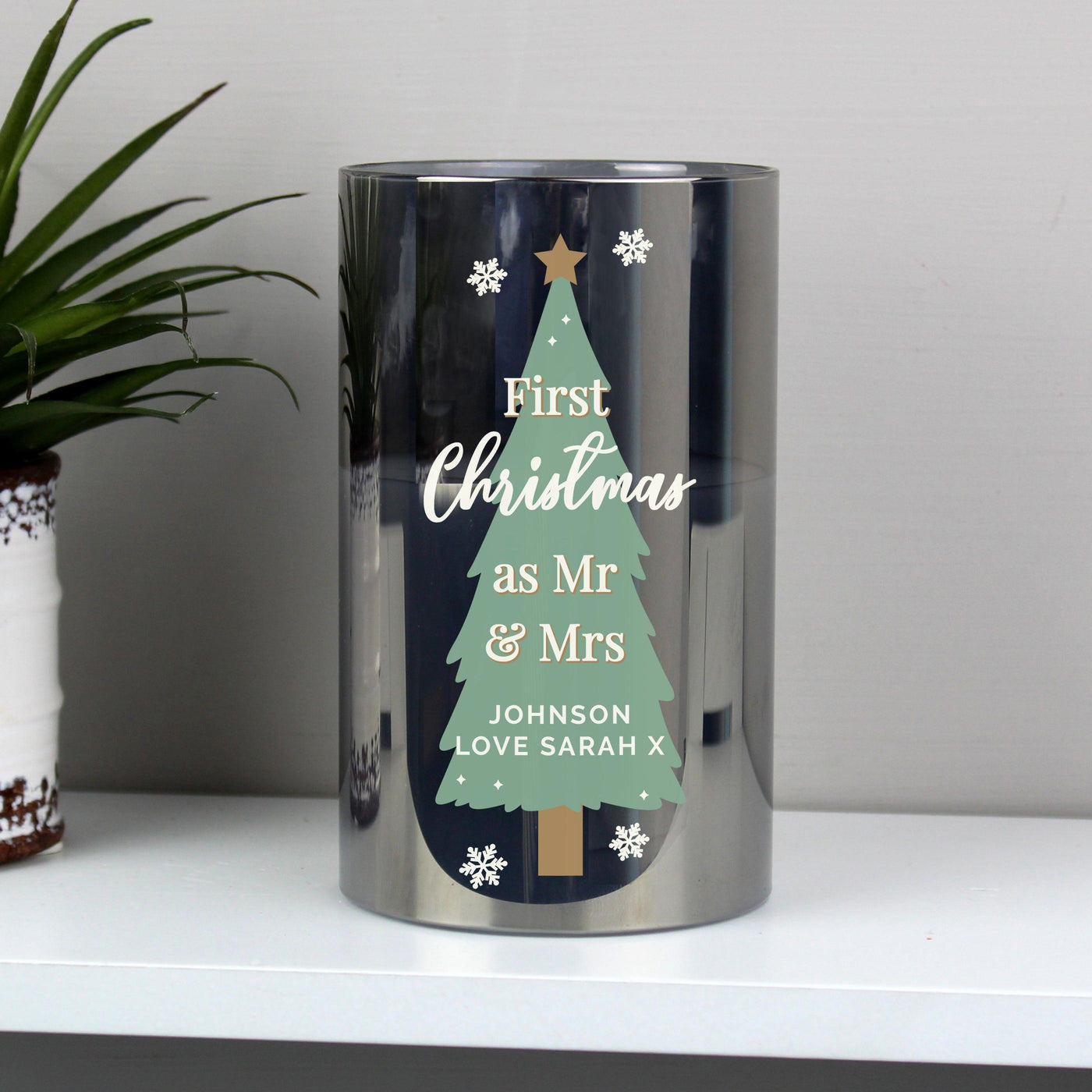 Personalised Christmas Tree Smoked Glass LED Candle - Shop Personalised Gifts