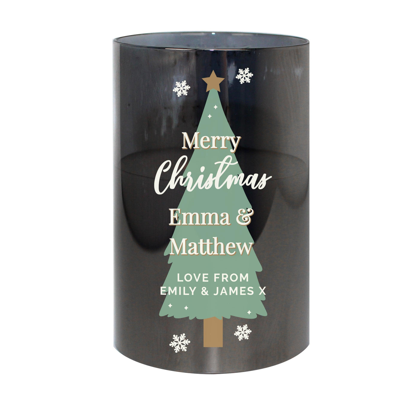 Personalised Christmas Tree Smoked Glass LED Candle - Shop Personalised Gifts