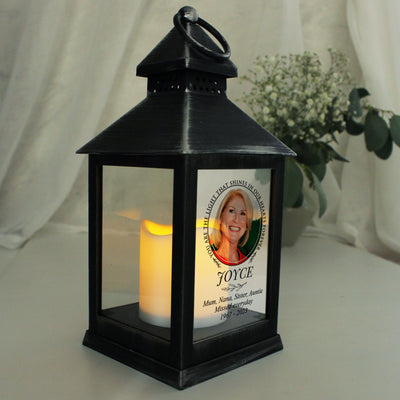 Personalised Light In Our Hearts Photo Upload Black Memorial Lantern