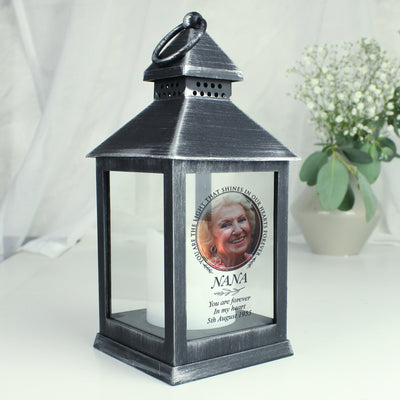 Personalised Light In Our Hearts Photo Upload Black Memorial Lantern