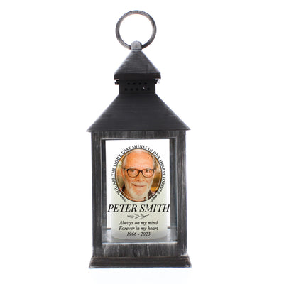 Personalised Light In Our Hearts Photo Upload Black Memorial Lantern