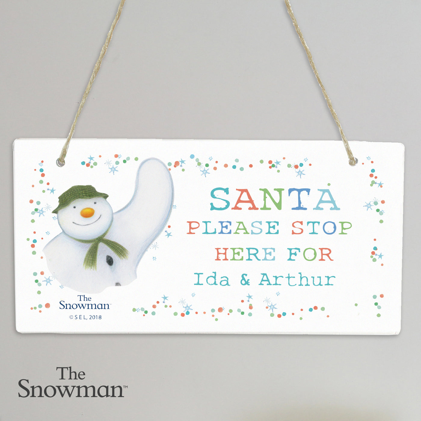 Personalised The Snowman Let it Snow Santa Stop Here Wooden Hanging Sign