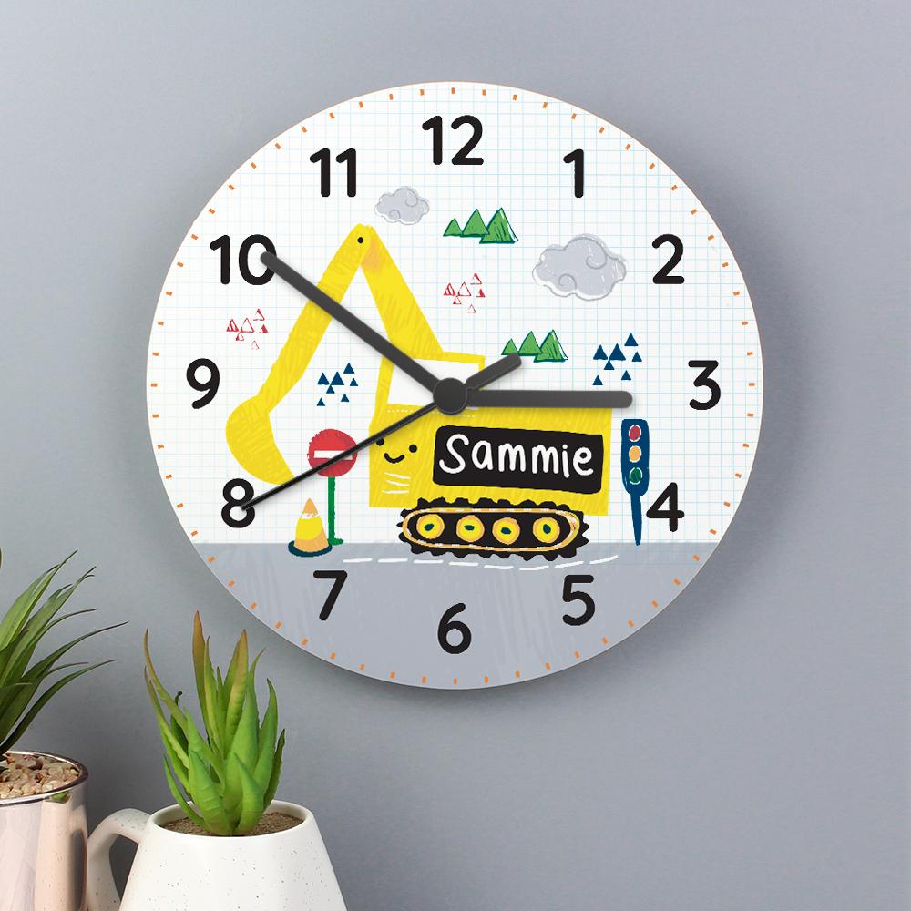 Personalised Digger Wooden Clock - Shop Personalised Gifts