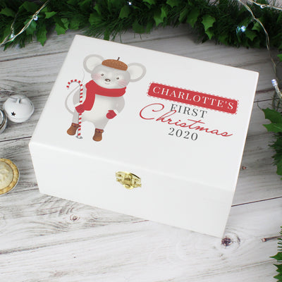 Personalised '1st Christmas' Mouse White Wooden Christmas Eve Box - Shop Personalised Gifts