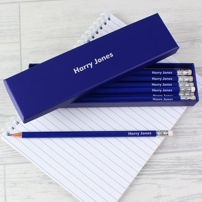 Personalised Name Only Box and 12 Blue HB Pencils - Shop Personalised Gifts