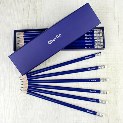 Personalised Name Only Box and 12 Blue HB Pencils - Shop Personalised Gifts