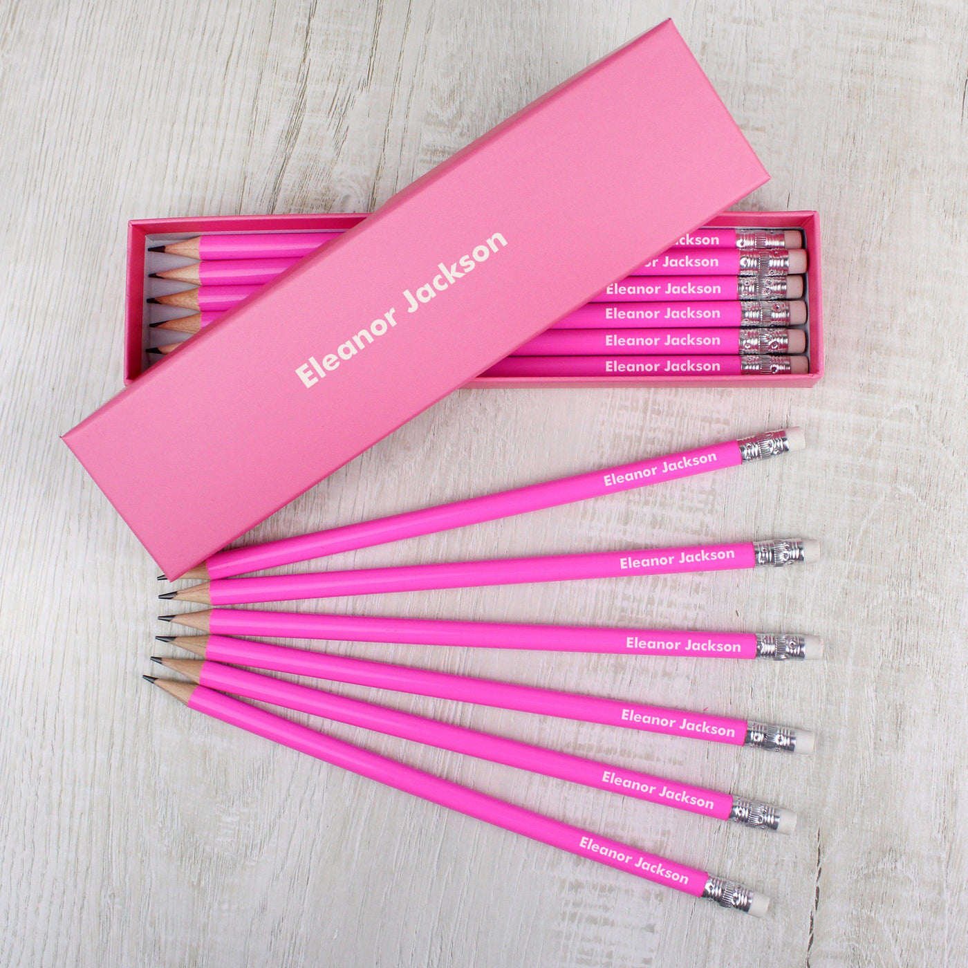 Personalised Name Only Box and 12 Pink HB Pencils - Shop Personalised Gifts