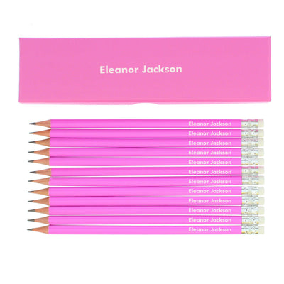 Personalised Name Only Box and 12 Pink HB Pencils - Shop Personalised Gifts