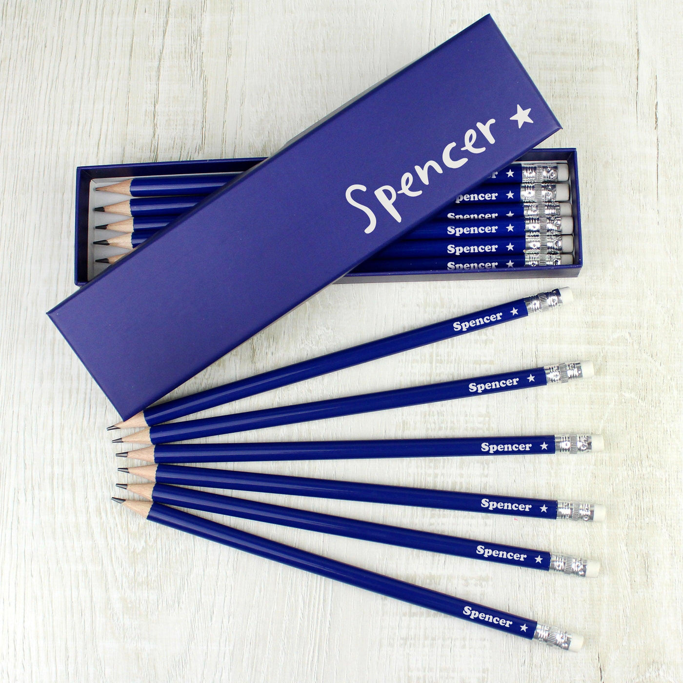 Personalised Star Box and 12 Blue HB Pencils - Shop Personalised Gifts