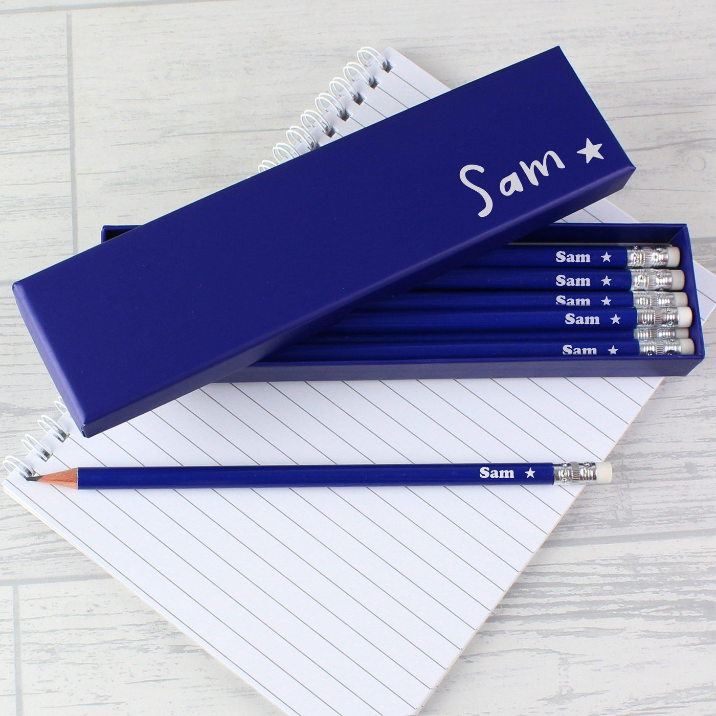 Personalised Star Box and 12 Blue HB Pencils - Shop Personalised Gifts