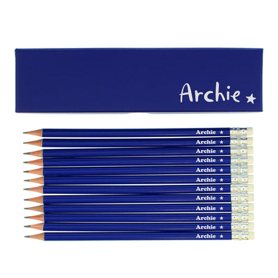Personalised Star Box and 12 Blue HB Pencils - Shop Personalised Gifts
