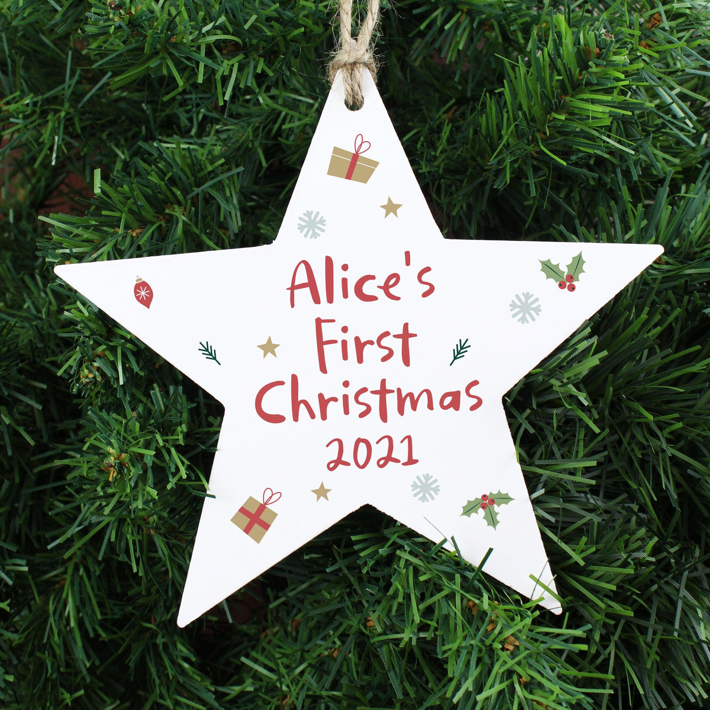 Personalised First Christmas Wooden Star Decoration - Shop Personalised Gifts