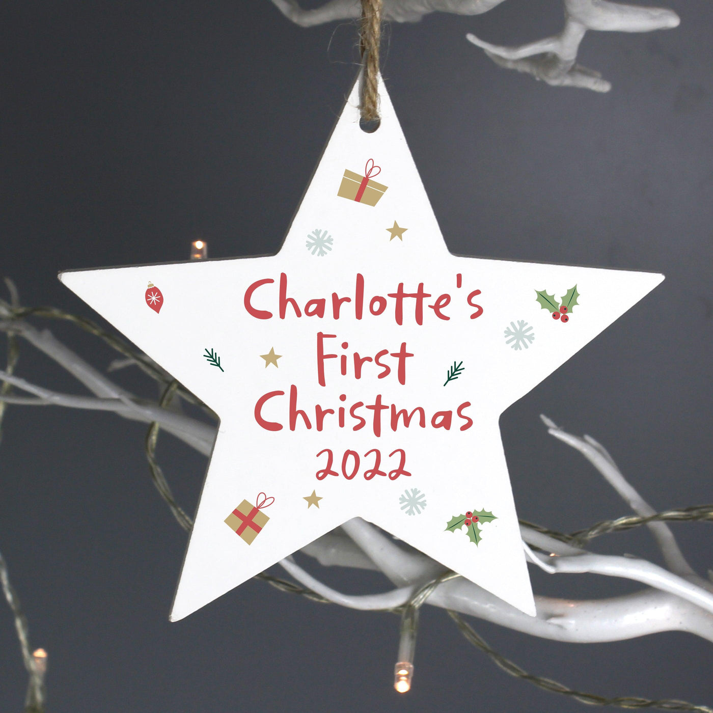 Personalised First Christmas Wooden Star Decoration - Shop Personalised Gifts