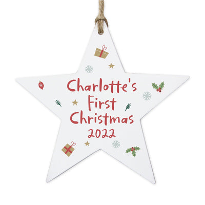 Personalised First Christmas Wooden Star Decoration - Shop Personalised Gifts