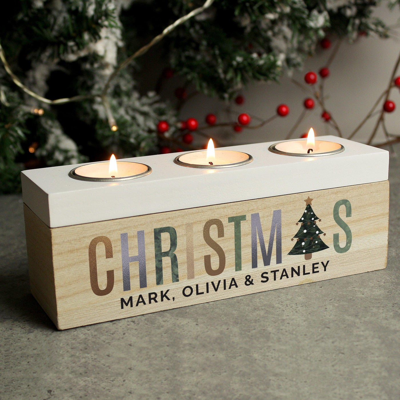 Personalised Christmas Tree Triple Tea Light Box - Shop Personalised Gifts