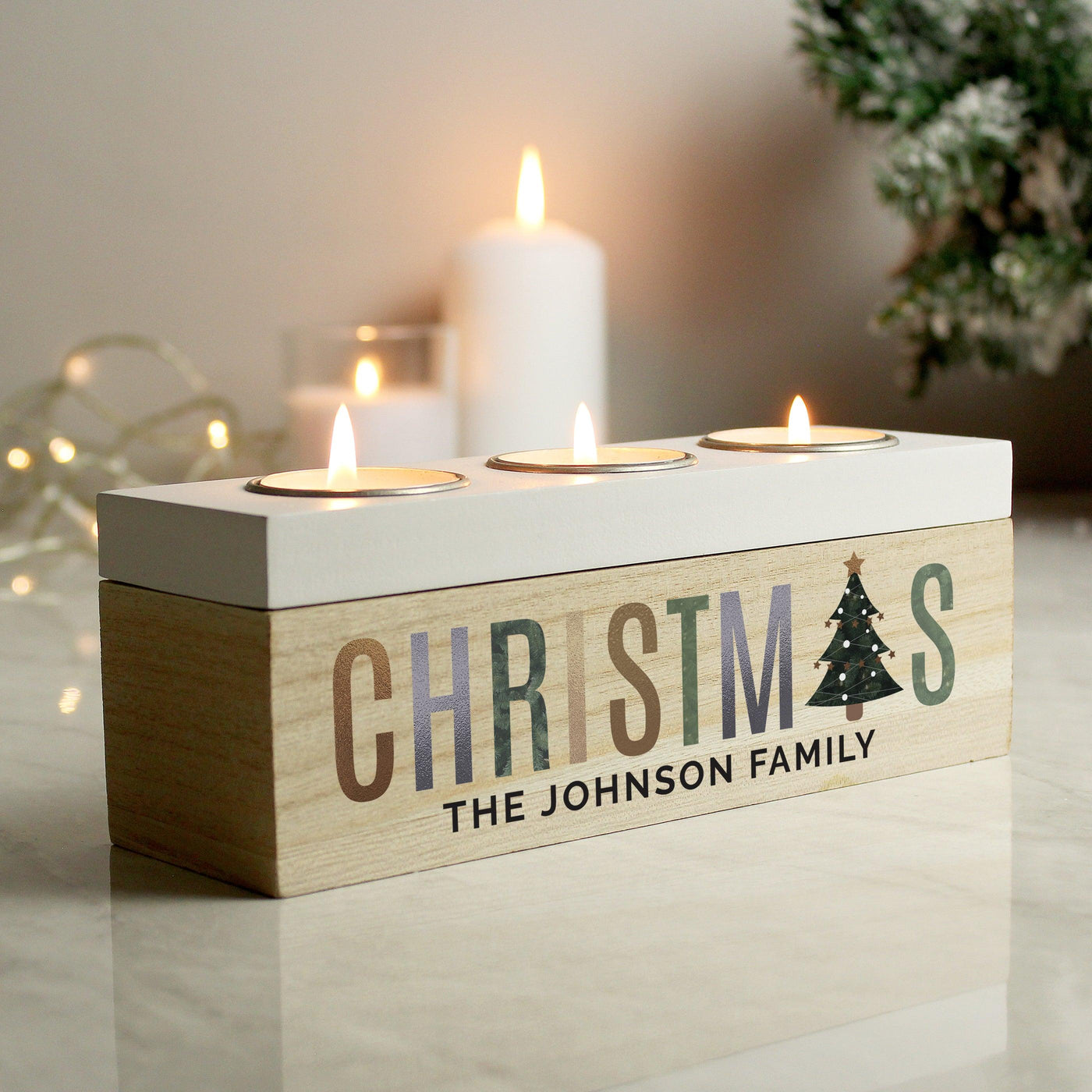 Personalised Christmas Tree Triple Tea Light Box - Shop Personalised Gifts