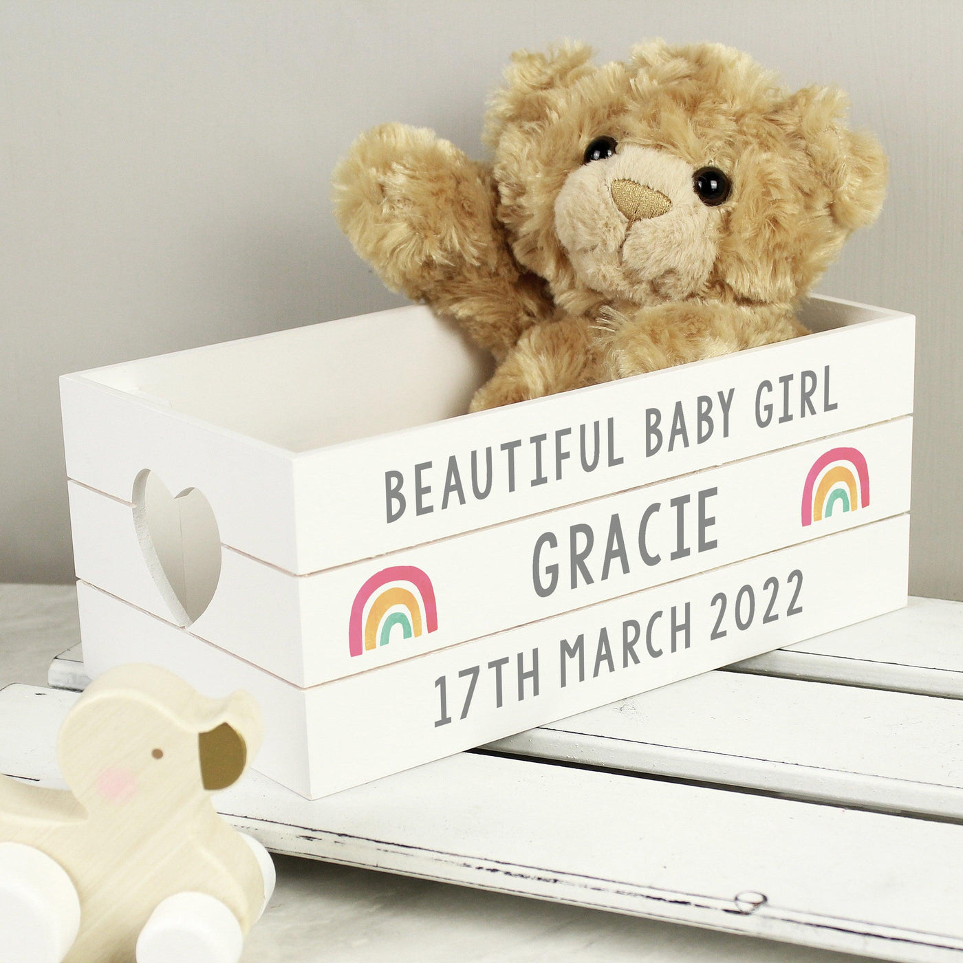 Personalised Rainbow White Wooden Crate - Shop Personalised Gifts