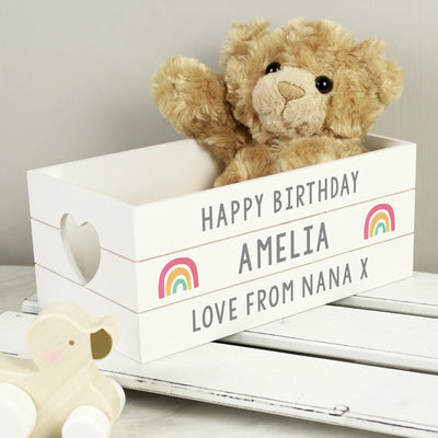 Personalised Rainbow White Wooden Crate - Shop Personalised Gifts