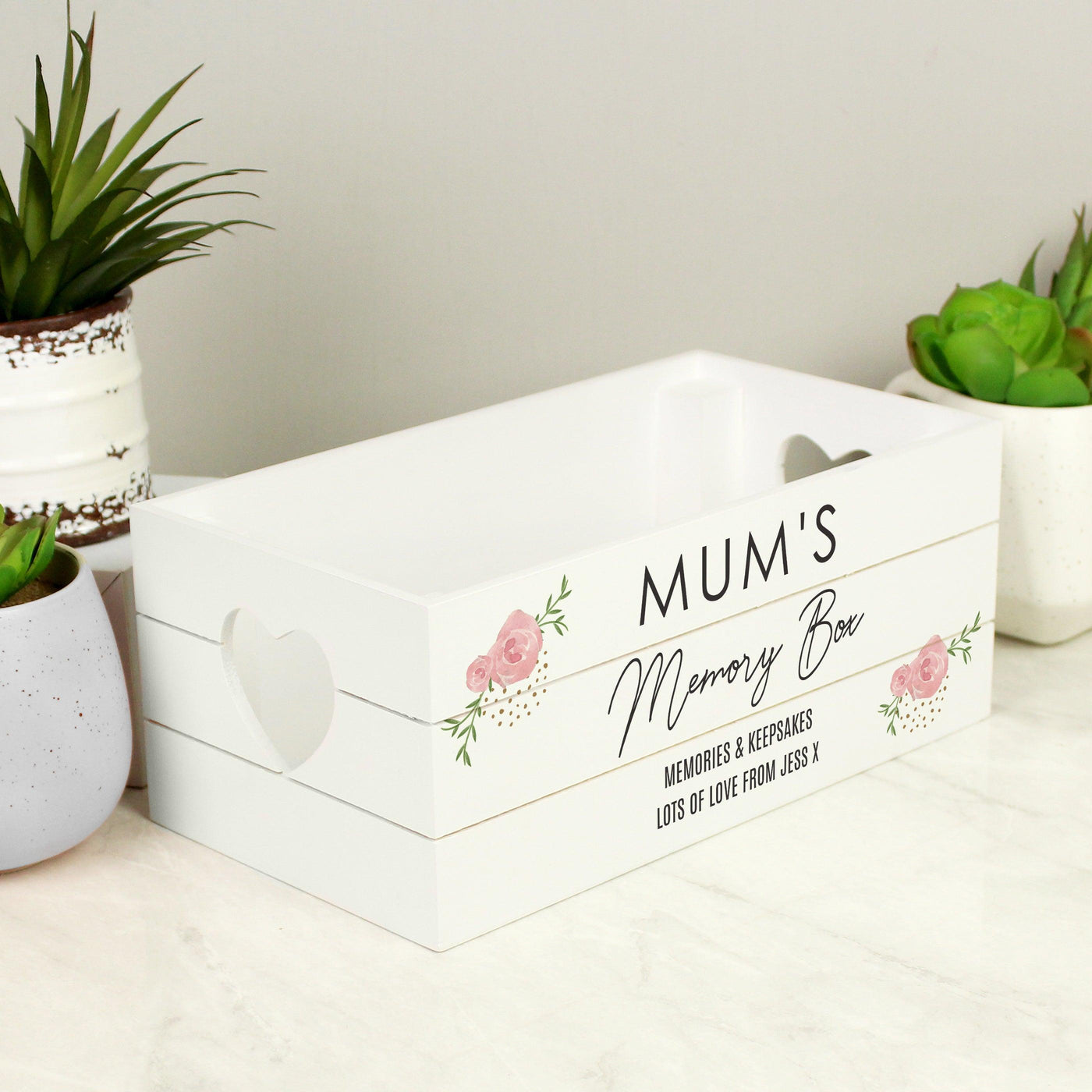 Personalised Abstract Rose White Wooden Crate - Shop Personalised Gifts
