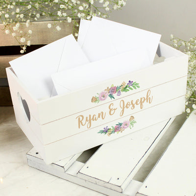 Personalised Floral Couples White Wooden Crate - Shop Personalised Gifts