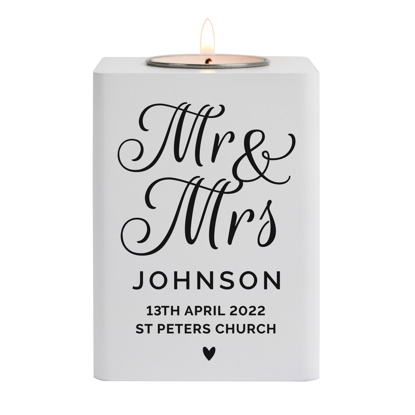 Personalised Mr & Mrs White Wooden Tea light Candle Holder - Shop Personalised Gifts