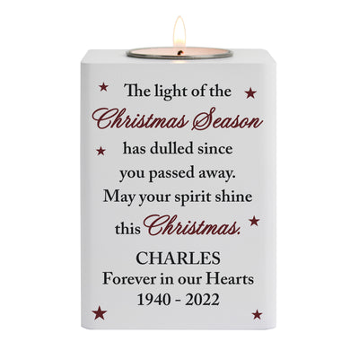 Personalised Christmas Season Memorial Wooden Tea Light Candle Holder