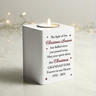 Personalised Christmas Season Memorial Wooden Tea Light Candle Holder