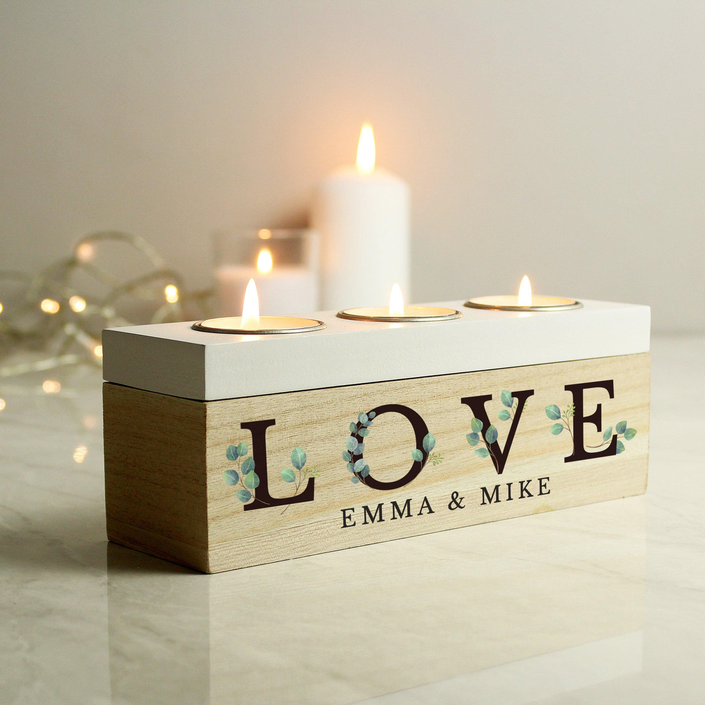 Personalised Love Botanical Triple Tea Light Box - Shop Personalised Gifts