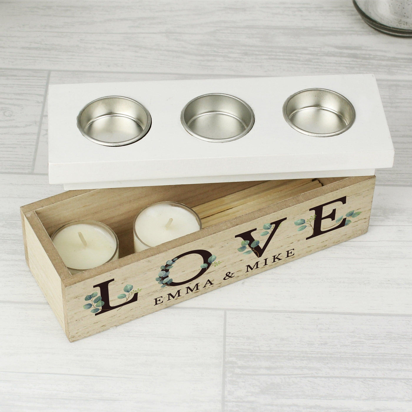 Personalised Love Botanical Triple Tea Light Box - Shop Personalised Gifts