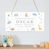 Personalised Safari Animals Wooden Sign Hanging Decoration