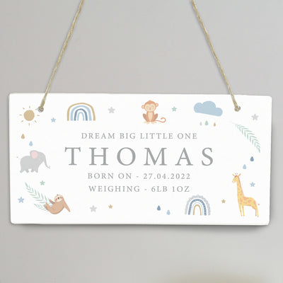 Personalised Safari Animals Wooden Sign Hanging Decoration