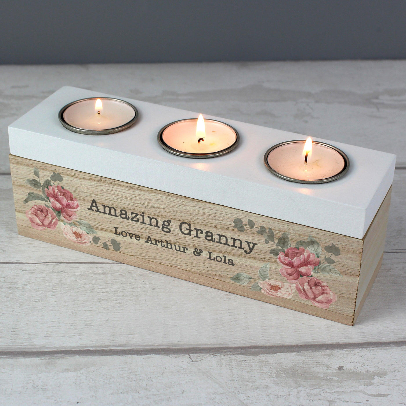 Personalised Floral Watercolour Triple Tea Light Box - Shop Personalised Gifts