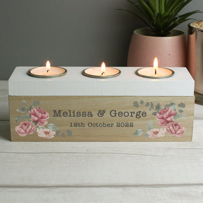 Personalised Floral Watercolour Triple Tea Light Box - Shop Personalised Gifts