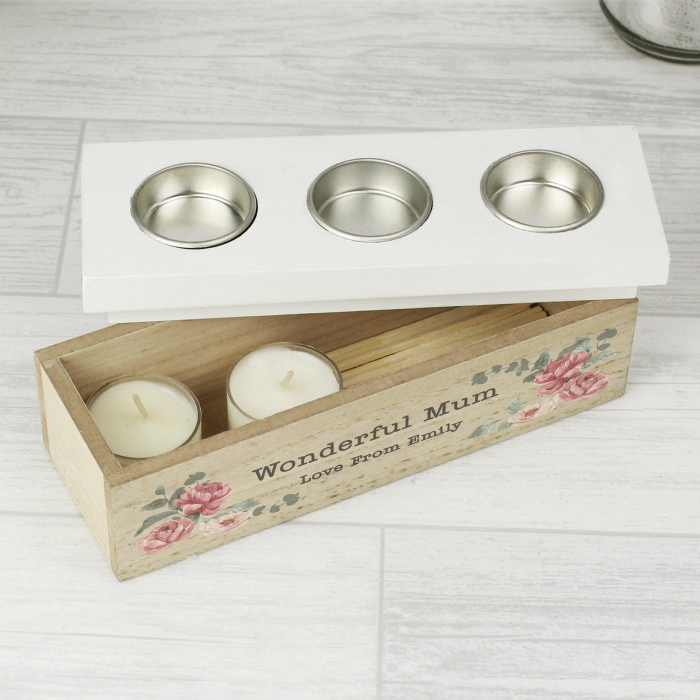 Personalised Floral Watercolour Triple Tea Light Box - Shop Personalised Gifts