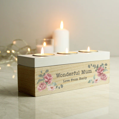 Personalised Floral Watercolour Triple Tea Light Box - Shop Personalised Gifts