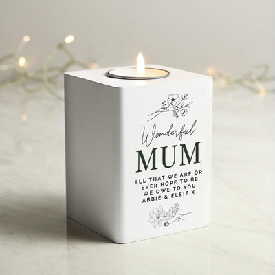 Personalised Floral White Wooden Tea light Holder - Shop Personalised Gifts